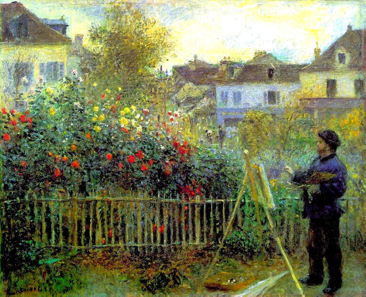 Monet painting in his garden at Argenteuil - Pierre-Auguste Renoir painting on canvas